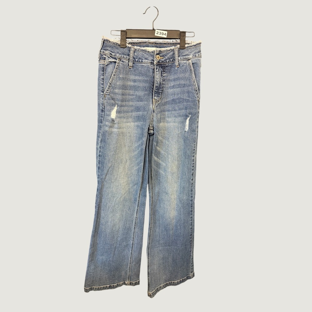 KanCan Wide Leg Jeans Womens 5/26 Blue Frayed Waist Distressed KC7008M